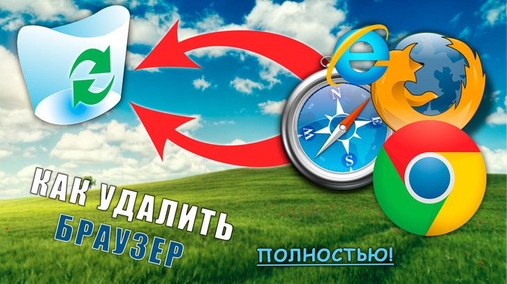 Иконки браузеров Safari, Mozilla Firefox, Google Chrome и Internet Explorer попадают по стрелкам в корзину Windows. Текст по названию статьи.