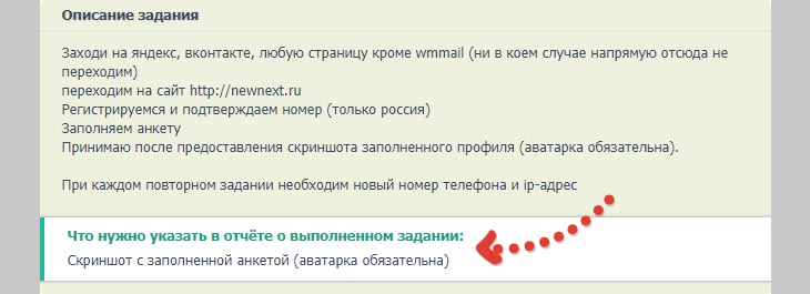 Пример задания на seosprint net (сеоспринт), где просят сделать и вставить скриншот