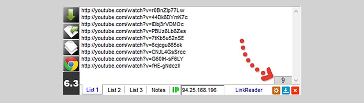 9 скопированных ссылок в Linkreader В программе Linkreader скопировано 9 ссылок на видео с Youtube