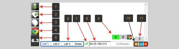 Интерфейс программы Linkreader с нумерацией всех кнопок функций Как выглядит интерфейс программы Linkreader с нумерацией всех кнопок и функций