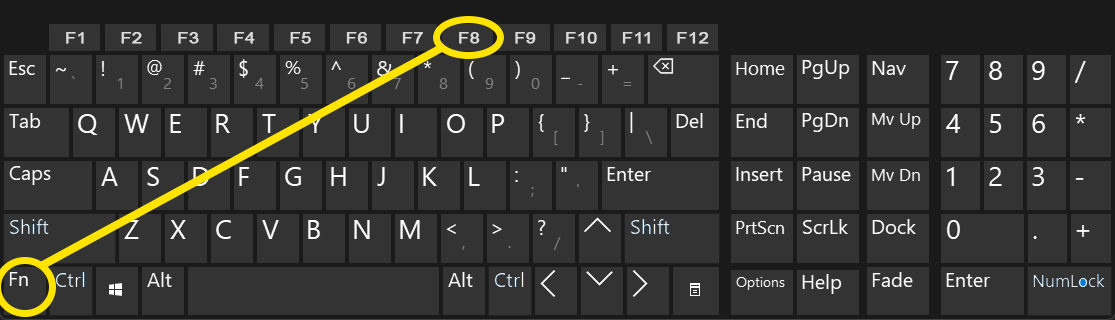 Комбинация клавиш Fn+F8 на клавиатуре.