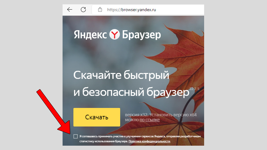 Скачивание Яндекс браузера с официального сайта без отправки статистики.