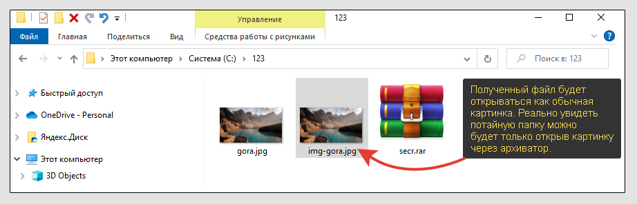 Проводник Windows 10, 2 картинки, архив и комментарий.