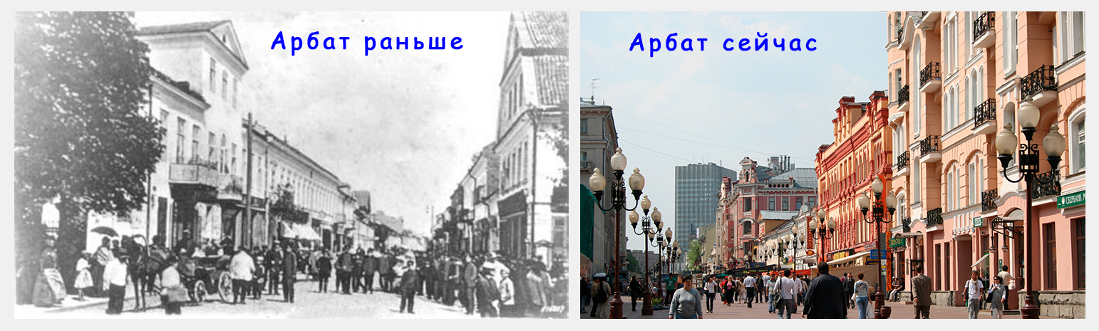 Сравнение из истории: как выглядела улица "Арбат" раньше и как сейчас.