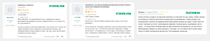 Примеры отрицательных, негативных отзывов о спектакле Дядя Ваня Вахтангова