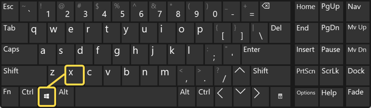Виртуальная клавиатура Windows, клавиши Win+X.