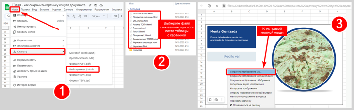 Порядок сохранения изображения из Google Spreadsheets, сохранив ее как веб-страницу.