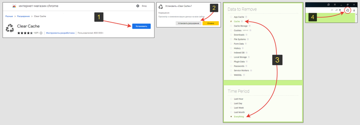 4 этапа установки расширения Clear Cache в Яндекс браузера, настройка.